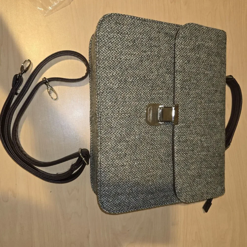 Glen Appin Harris Tweed Work Bag Col 3 Deveron Leather Strap Flip Top Briefcase